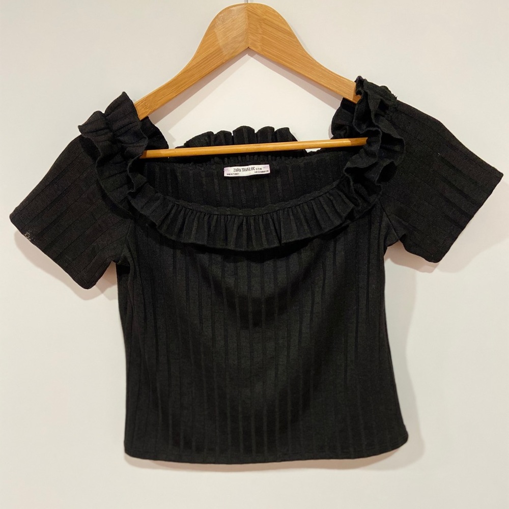 Zara Off the Shoulder Ribbed Crop Top